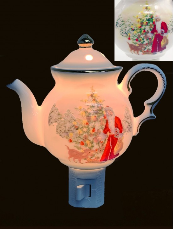 Porcelain Christmas Teapot Night Light With Gift Box